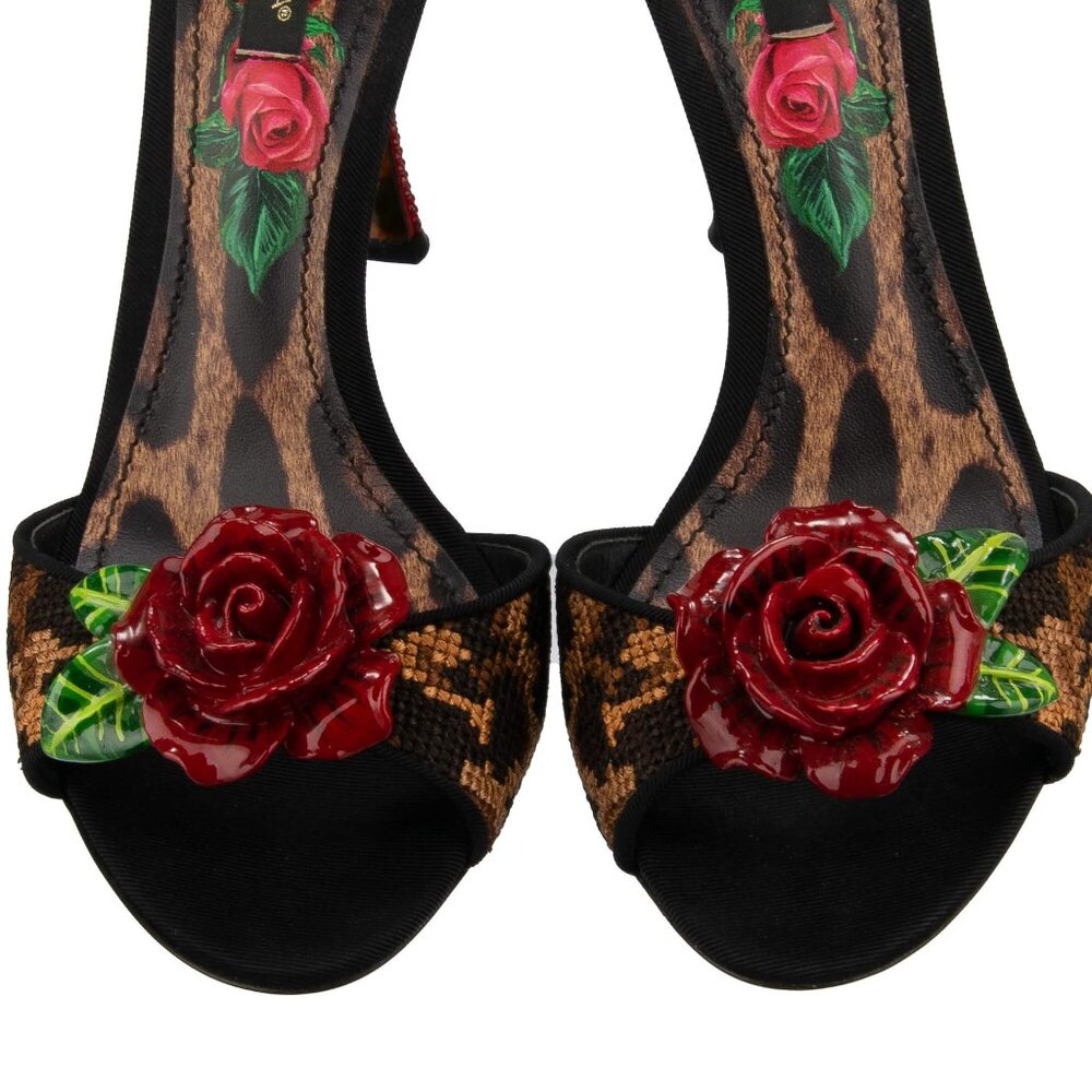 Dolce & Gabbana - Leopard Crystal Rose Heels Sandals Pumps KEIRA Beige Black EUR - Picture 4 of 5